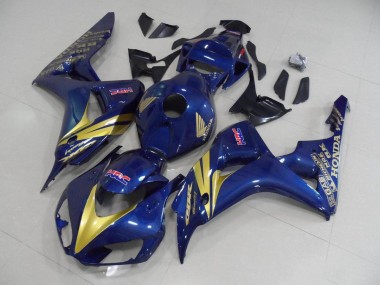 Carenagem Moto CBR 1000RR 06-07 - Azul Escuro & Ouro Listra