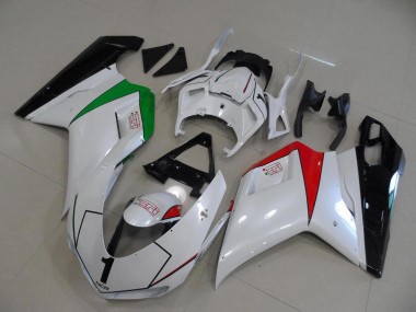 Carenagem Moto Ducati 848 1098 1198 07-14 - Branco Pérola & Italy Bandeira