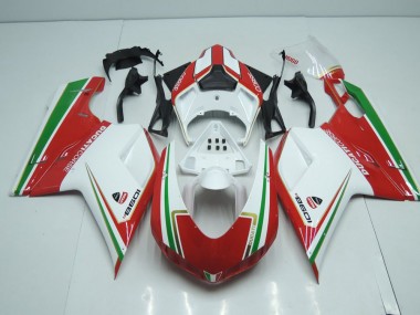 Carenagem Moto Ducati 848 1098 1198 07-14 - Branco & Vermelho & Verde Listra