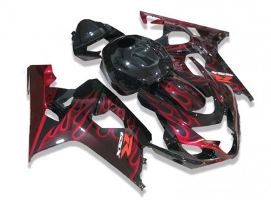 Carenagem Moto GSXR 600 / 750 K4 04-05 - Preto Vermelho Chamas