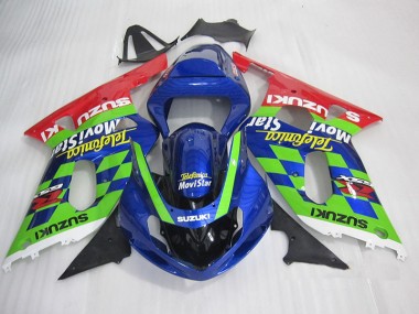 Carenagem Moto GSXR 600 K1 K2 K3 01-03 - Azul Verde Vermelho Telefumia Movistar