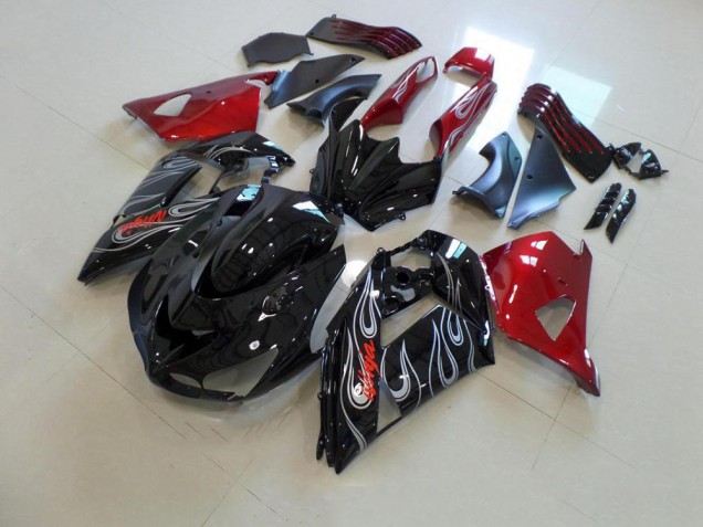 Carenagem Moto ZX14R ZZR 1400 06-11 - Preto Nd Vermelho Prata Chama